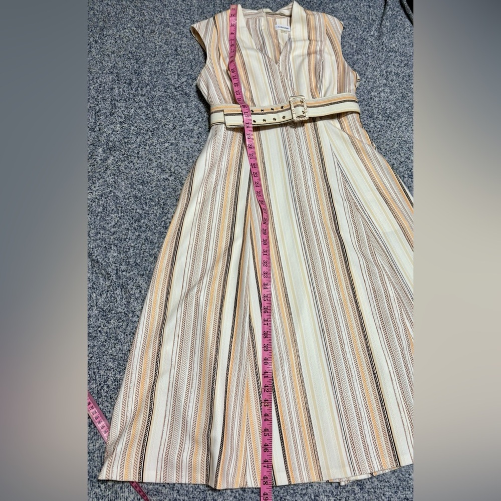 Calvin Klein Cream Sleeveless V-Neck Striped Midi Dress - Picture 4 of 9